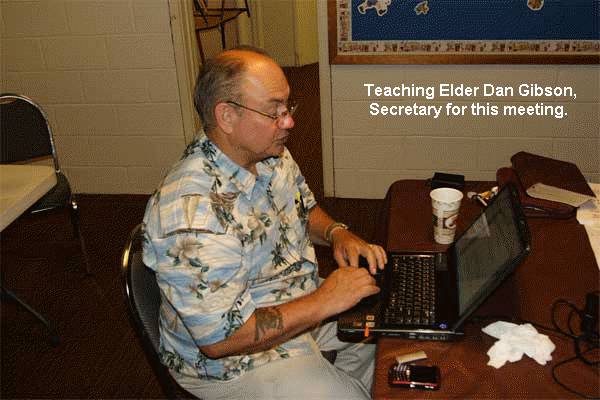 Dan Gibson, Teaching Elder, uses a Linotype machine to keep the association journals